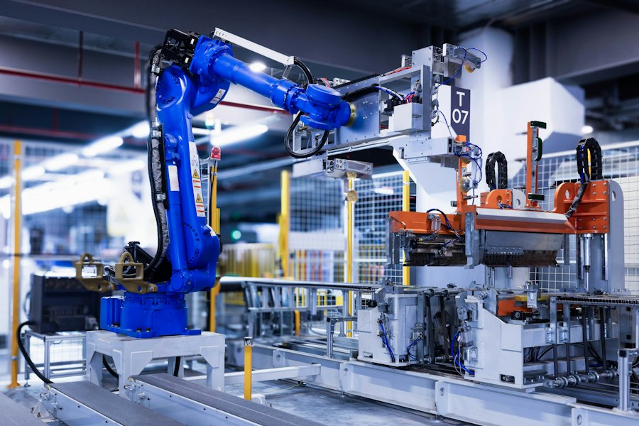 Robotic arms on an automated production line