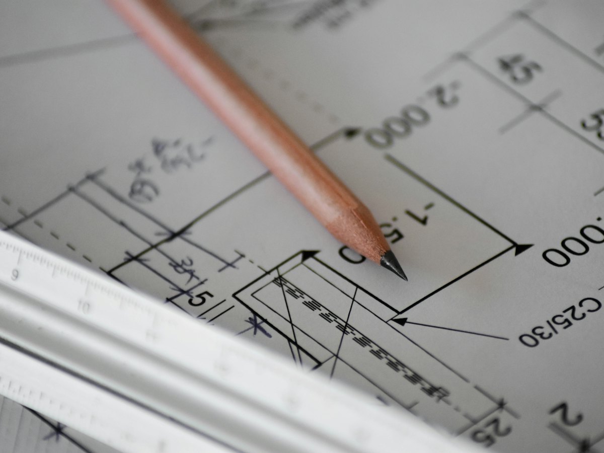 Technical drawing with a pencil and scale ruler
